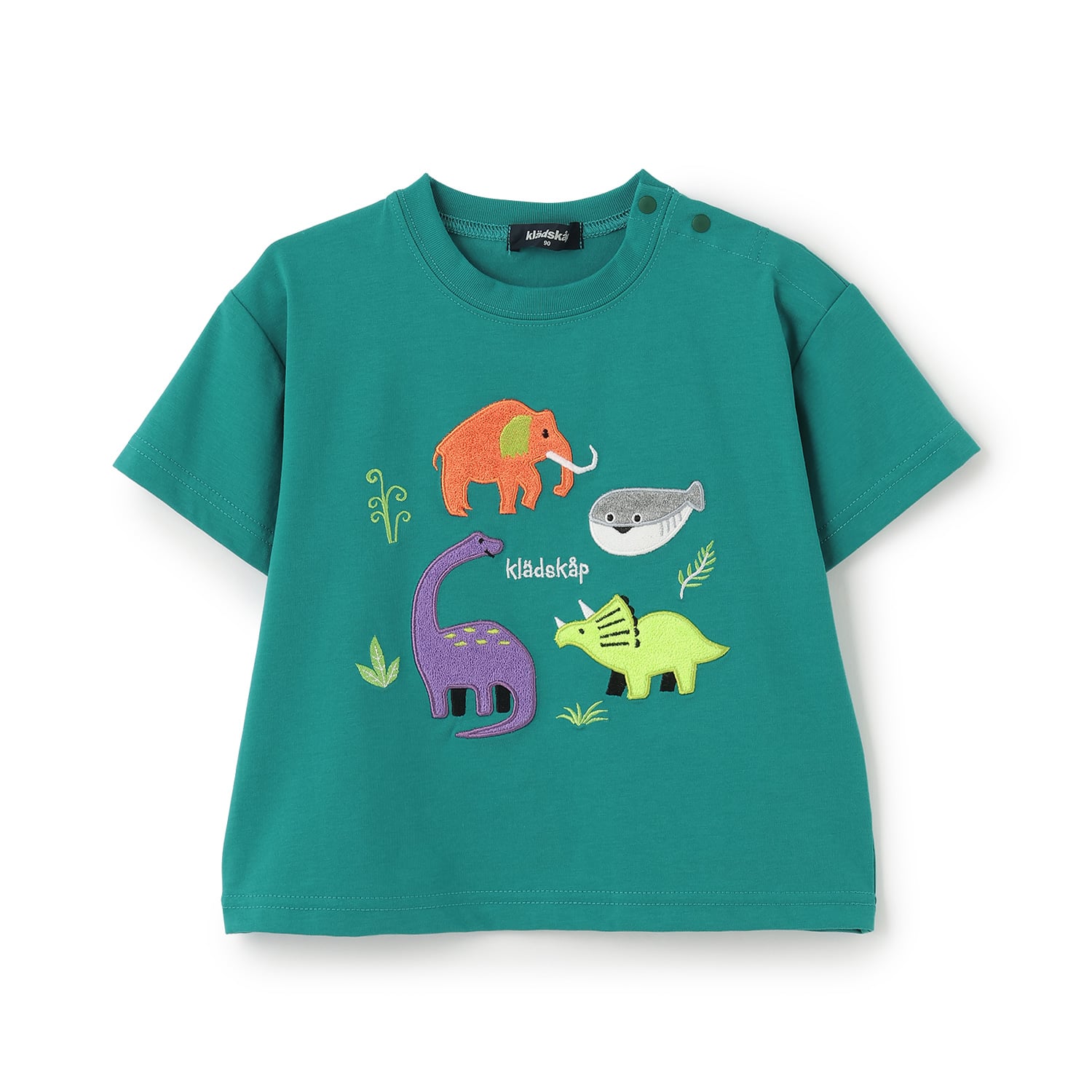 クレードスコープ kladskap 太古のいきものアップリケ半袖Tシャツ (ブルー グリーン) ブルー グリーン