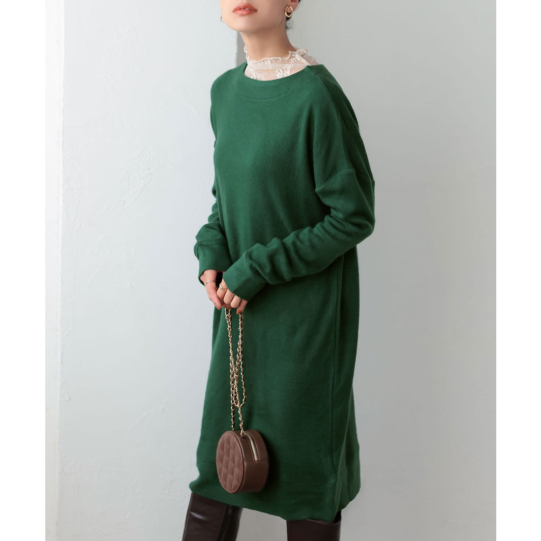 KOBE LETTUCE Knitted sleeve dolman dress [boat neck] [E1411]