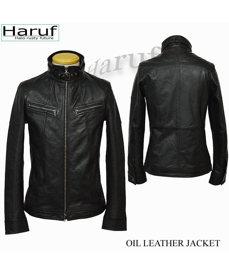 ハルフ Haruf レザージャケット ライダースジャケット 革ジャン メンズ 本革 シングルライダース 革ジャケット ラムレザー TQPOS1