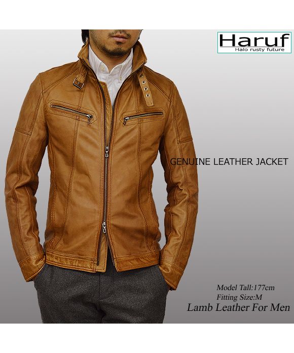ハルフ Haruf レザージャケット ライダースジャケット 革ジャン メンズ 本革 シングルライダース 革ジャケット ラムレザー TQPOS1