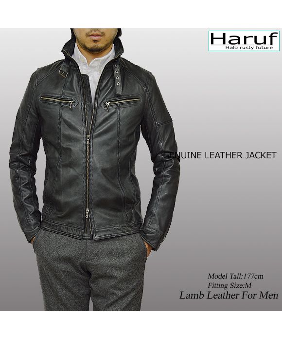 ハルフ Haruf レザージャケット ライダースジャケット 革ジャン メンズ 本革 シングルライダース 革ジャケット ラムレザー TQPOS1