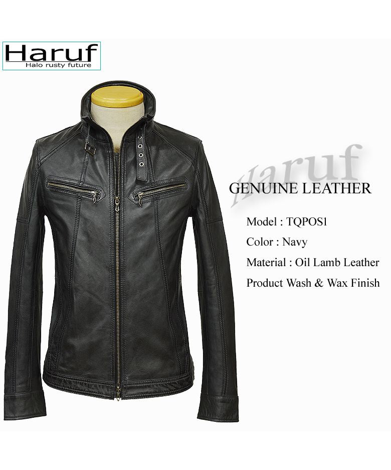 ハルフ Haruf レザージャケット ライダースジャケット 革ジャン メンズ 本革 シングルライダース 革ジャケット ラムレザー TQPOS1