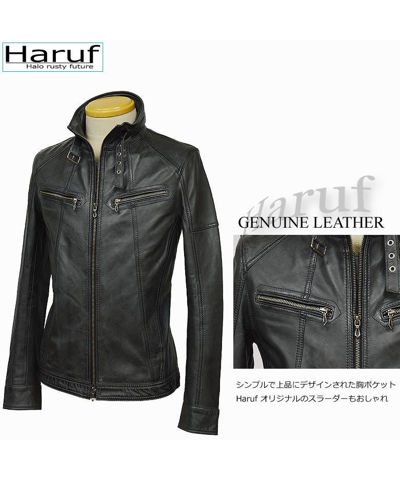 ハルフ Haruf レザージャケット ライダースジャケット 革ジャン メンズ 本革 シングルライダース 革ジャケット ラムレザー TQPOS1