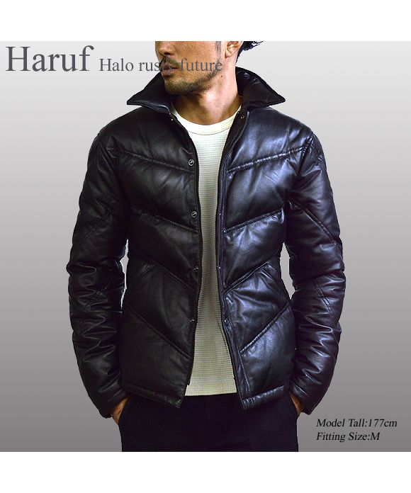 ハルフ Haruf 本革 ダウンジャケット ダウンコート レザージャケット 革ジャン シングルライダースジャケット メンズ 秋冬 MM07L