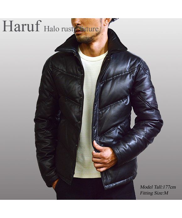 ハルフ Haruf 本革 ダウンジャケット ダウンコート レザージャケット 革ジャン シングルライダースジャケット メンズ 秋冬 MM07L