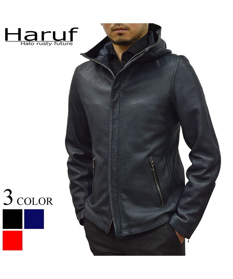 Haruf Leather Jacket Genuine Leather Single Riders Hooded Mountain Par
