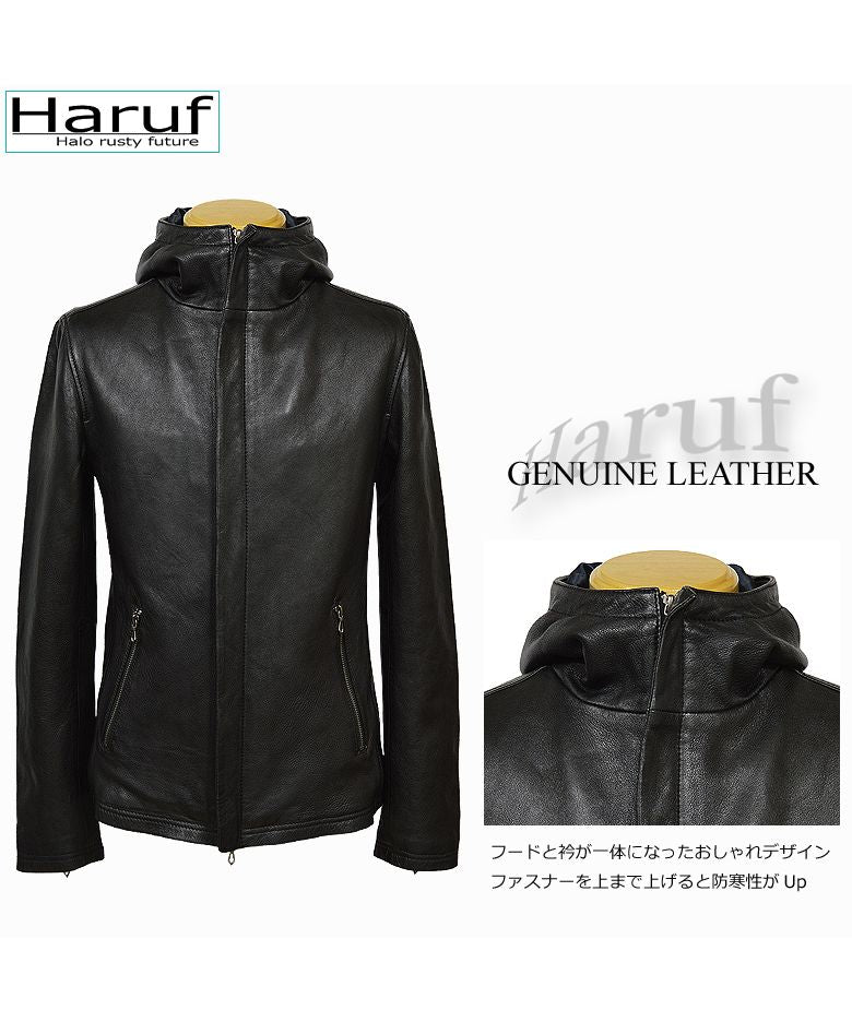 ハルフ Haruf レザージャケット 革ジャン メンズ 本革 シングルライダース フード マウンテンパーカー 大きいサイズ メンズアウター 秋冬 春 FD1