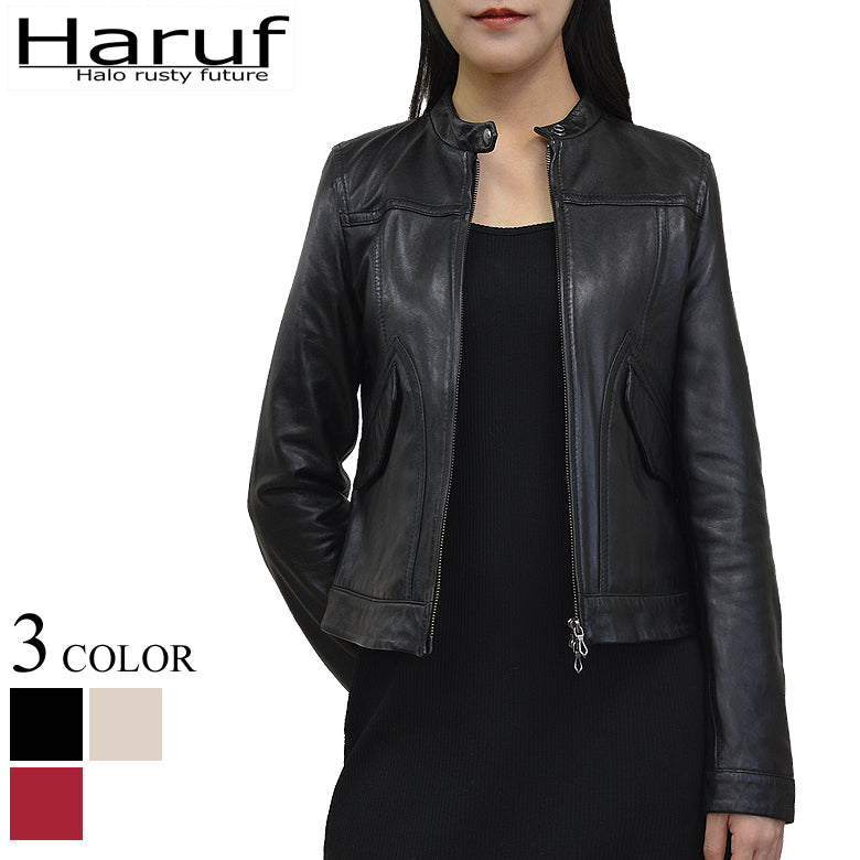 ハルフ Haruf ライダースジャケット レザージャケット 革ジャン レディース 本革 シングルライダース スタンドカラー レディースアウター 秋冬 01H