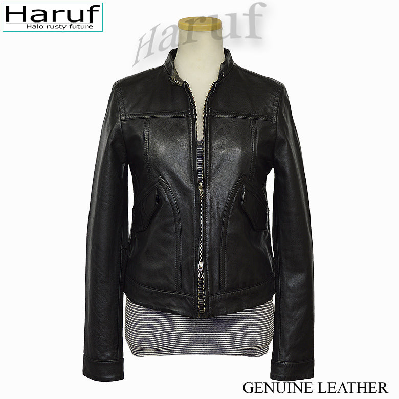 ハルフ Haruf ライダースジャケット レザージャケット 革ジャン レディース 本革 シングルライダース スタンドカラー レディースアウター 秋冬 01H