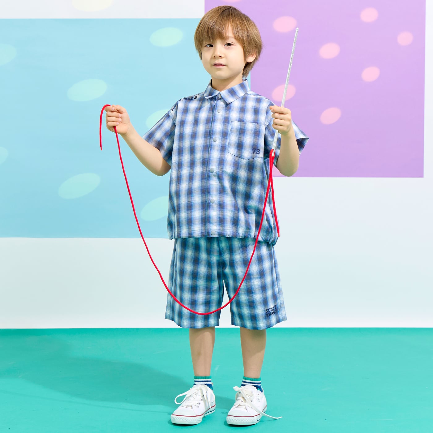 ケーピー KP オンブレチェック ハーフパンツ (カーキ) カーキ