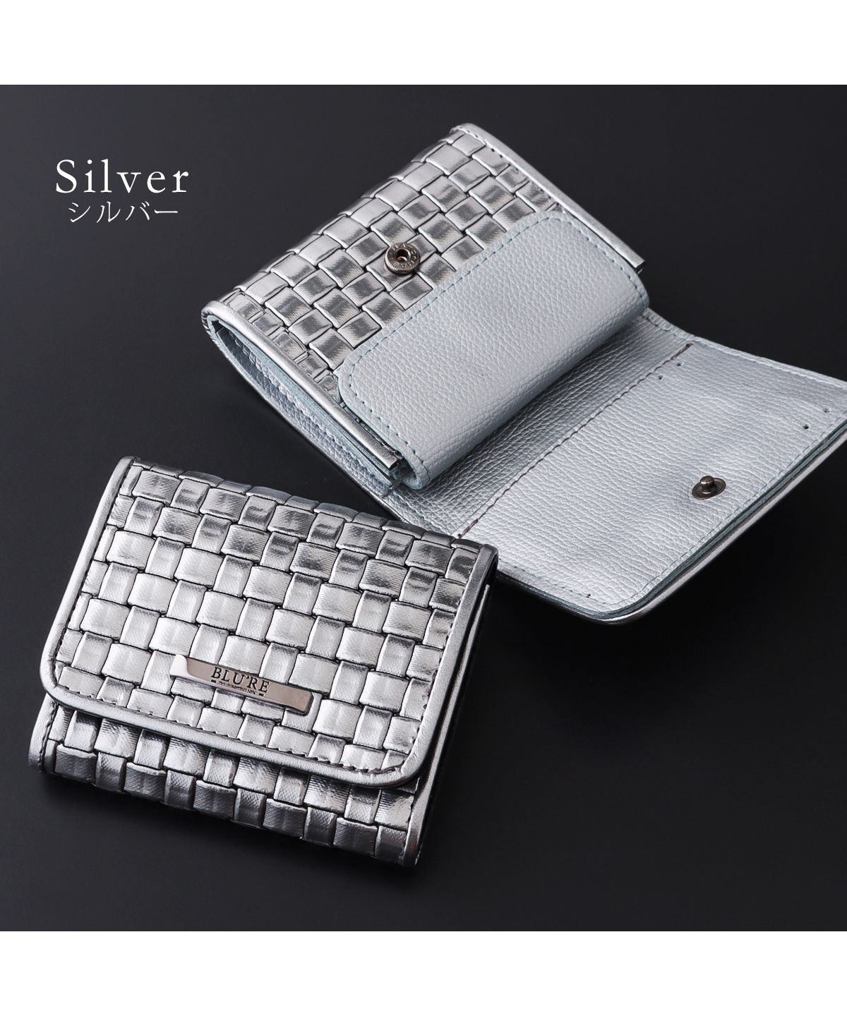 BLU'RE Wallet Men's Bi-fold Genuine Leather Italian Leather Metalux Mesh Compact Bi-fold Wallet Made in Japan BLU-7002