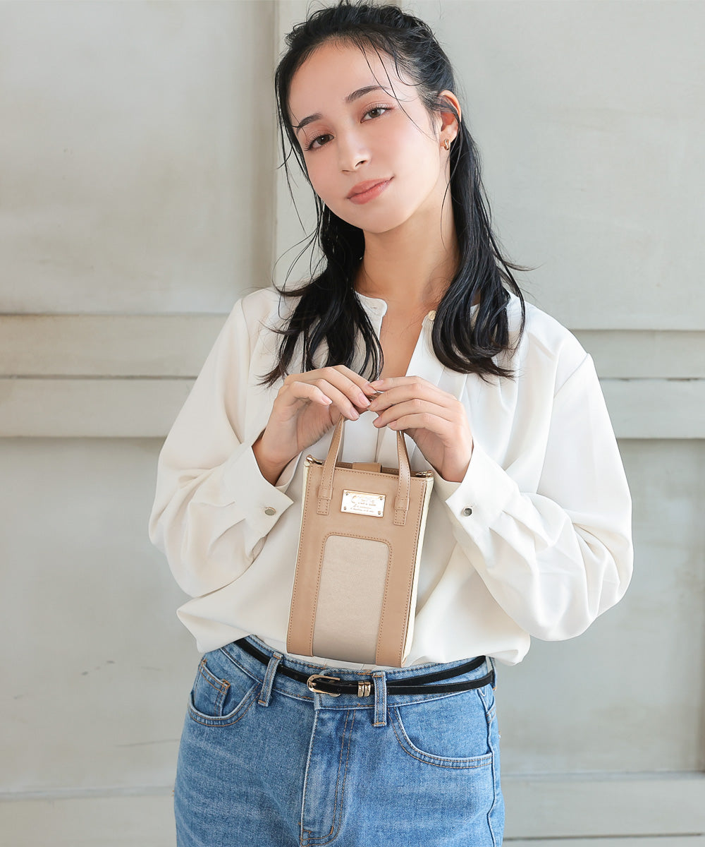 クレリア Clelia スマホショルダーバッグ スマホポーチ レディース 縦型 全機種対応 実用的 かわいい 大人 おしゃれ 紐  ポーチ マグネット 女性用 CLー25805,ロイヤルミルクティー