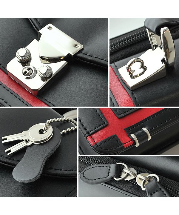 カッズセレクト KAZZU SELECT セカンドバッグ メンズ 本革 鍵付き クロスライン 馬革  レザー クラッチバック バイカラー 【UHー2462】 (ブラック×オレンジ) ブラック×オレンジ