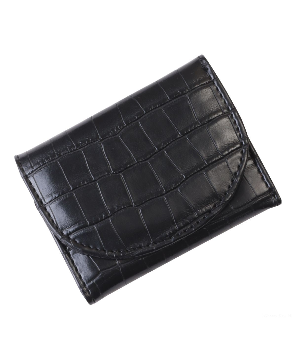 カッズセレクト KAZZU SELECT ミニ財布 メンズ レディース クロコ型押し 三つ折り財布 コンパクト 手のひらサイズ 小さめ MNー8019,ブラック