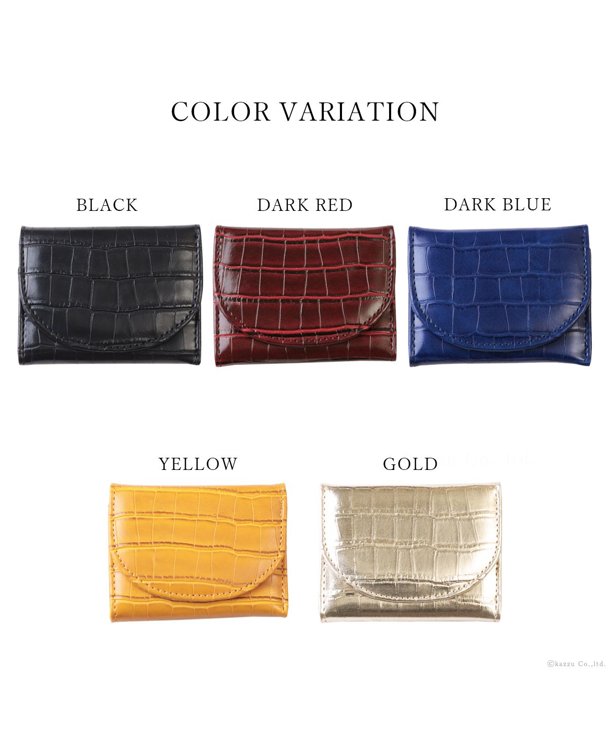 カッズセレクト KAZZU SELECT ミニ財布 メンズ レディース クロコ型押し 三つ折り財布 コンパクト 手のひらサイズ 小さめ MNー8019