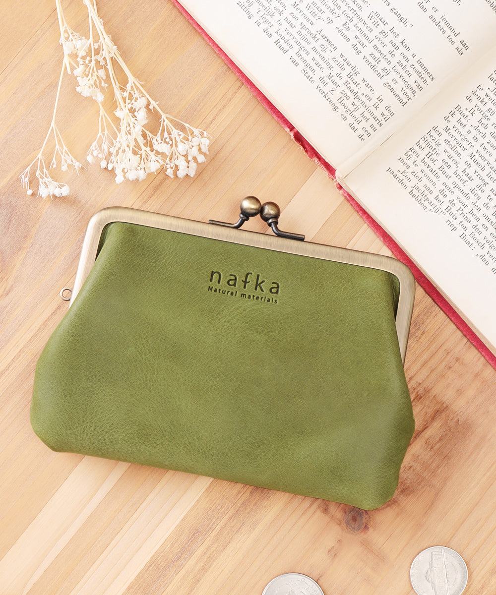 ナフカ nafka がま口 財布 レディース ミニ財布 本革 モストロレザー シンプル ナチュラル かわいい おしゃれ 折り財布 短財布 nafka ナフカ NFKー72005,ライトグリーン