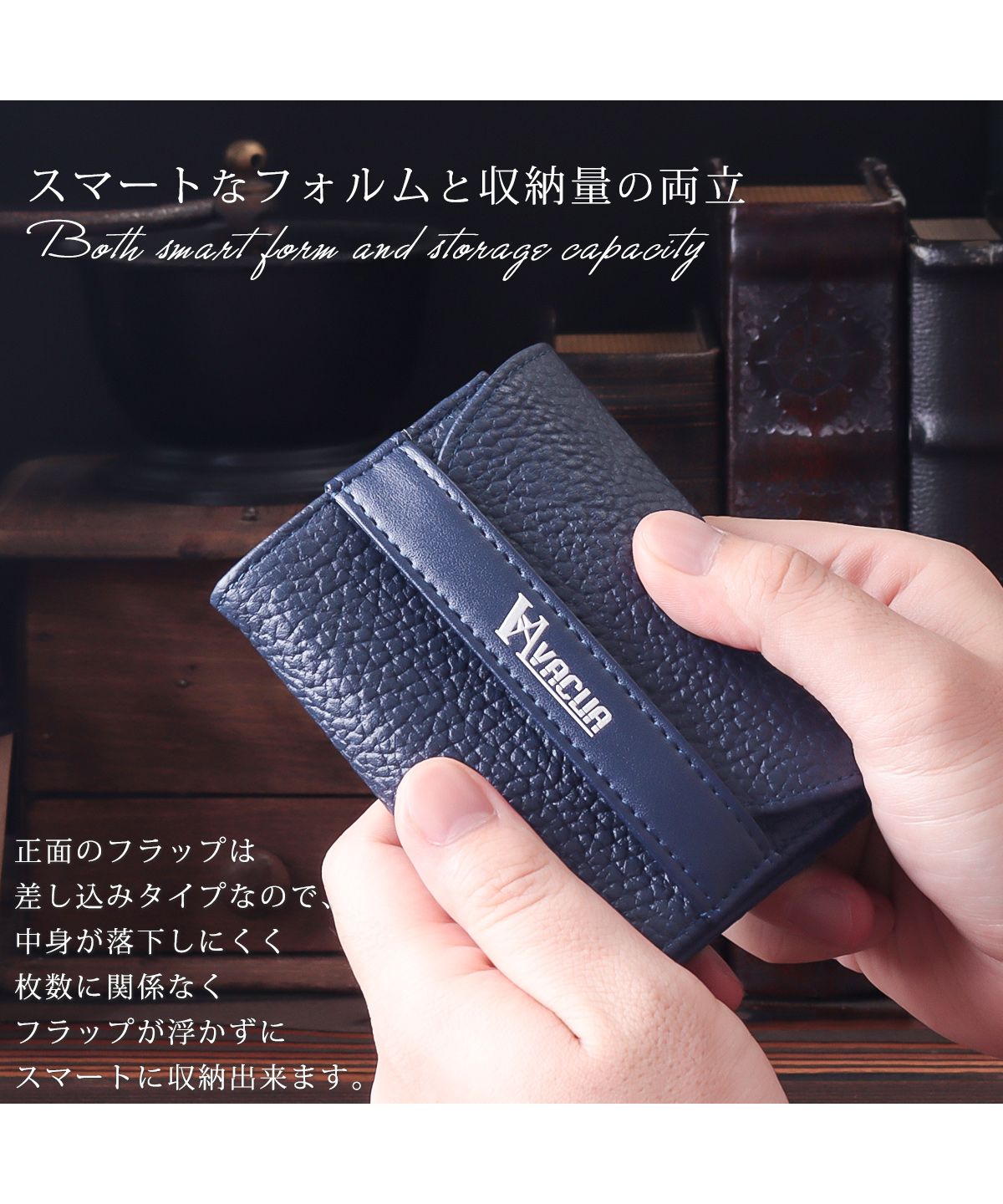 VACUA Business Card Holder for Men Genuine Leather Front Belt with Dividers Large Capacity Card Case VACUA VA-6303