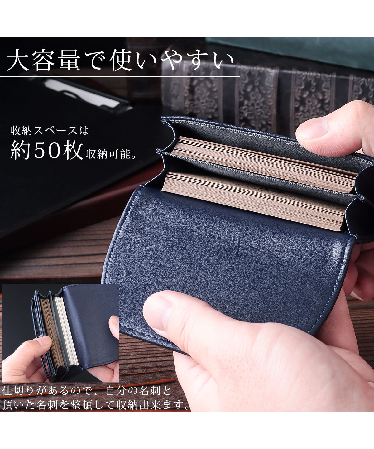 VACUA Business Card Holder for Men Genuine Leather Front Belt with Dividers Large Capacity Card Case VACUA VA-6303