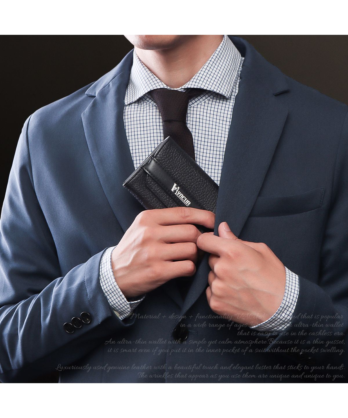 VACUA Business Card Holder for Men Genuine Leather Front Belt with Dividers Large Capacity Card Case VACUA VA-6303