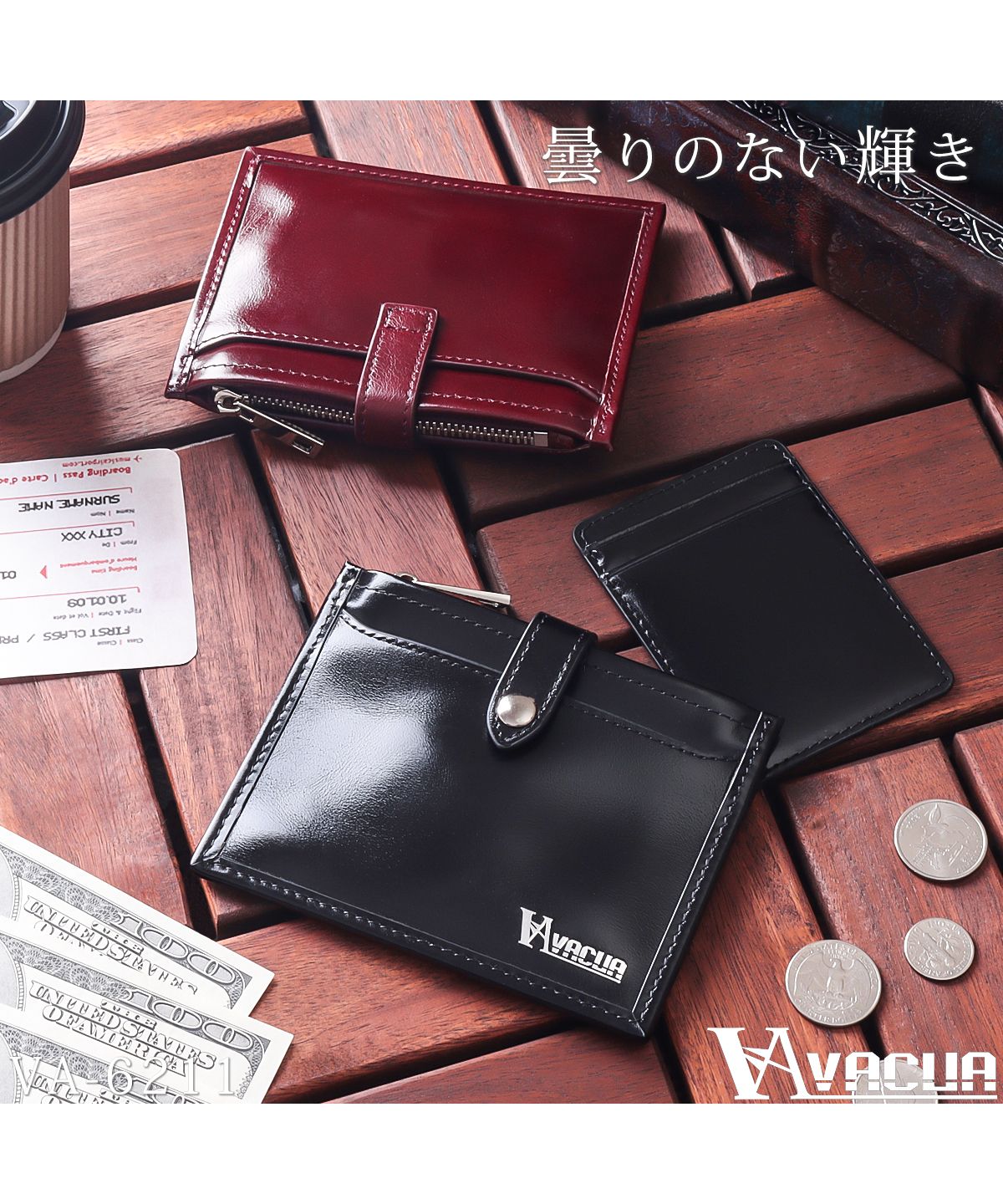 VACUA Thin Wallet Mini Wallet Ultra Thin Folded Wallet Short Wallet Fragment Case Men's Genuine Leather Cowhide Glossy Card Case Foil Stamping VACUA VA-6211
