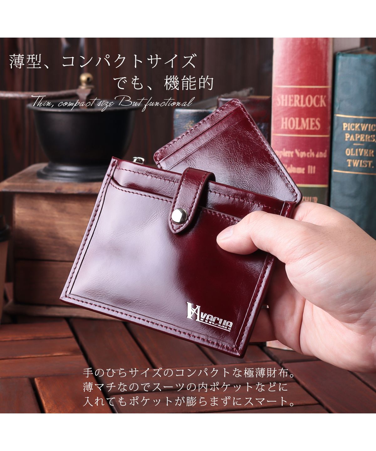 VACUA Thin Wallet Mini Wallet Ultra Thin Folded Wallet Short Wallet Fragment Case Men's Genuine Leather Cowhide Glossy Card Case Foil Stamping VACUA VA-6211
