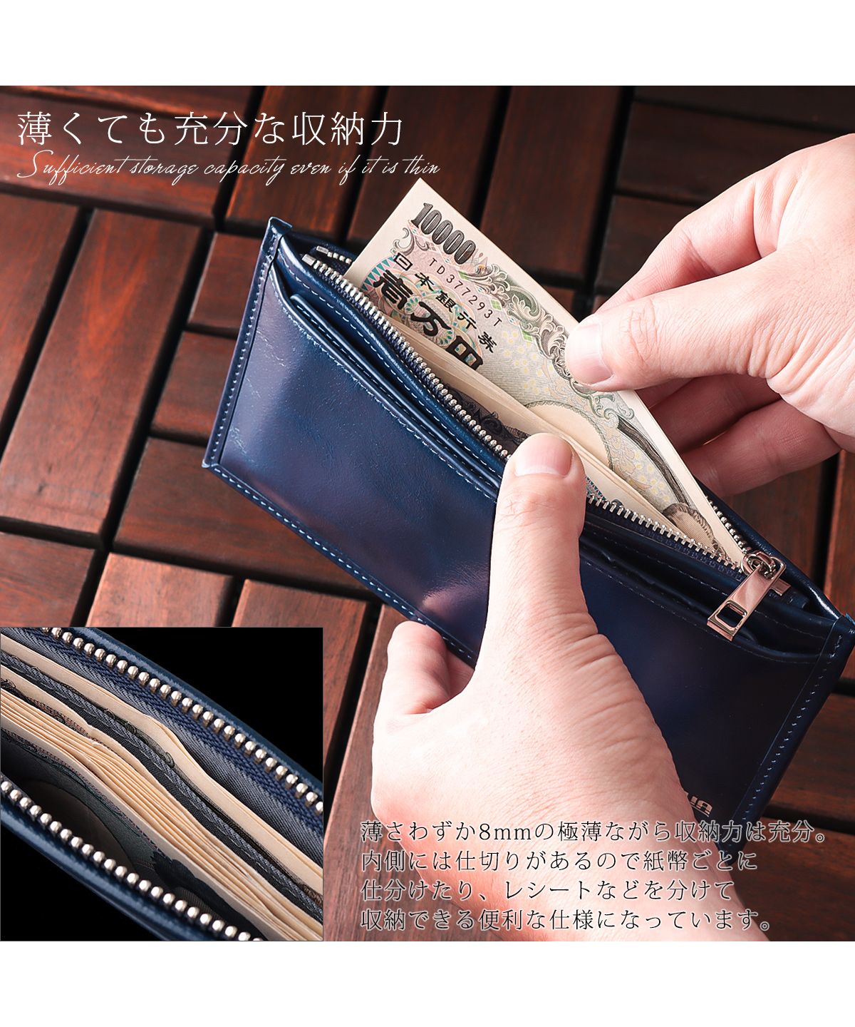 VACUA Slim Long Wallet Men's Genuine Leather Cowhide Glossy Card Case Foil Stamping VACUA VA-6210