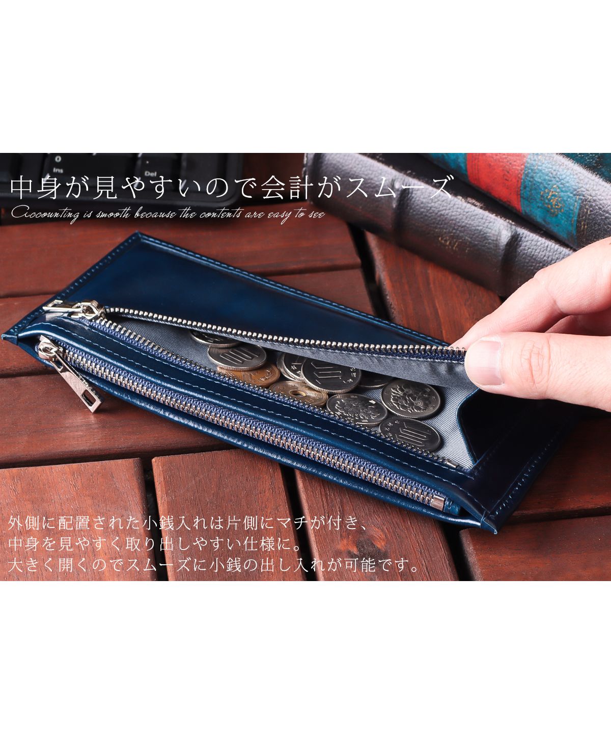 VACUA Slim Long Wallet Men's Genuine Leather Cowhide Glossy Card Case Foil Stamping VACUA VA-6210