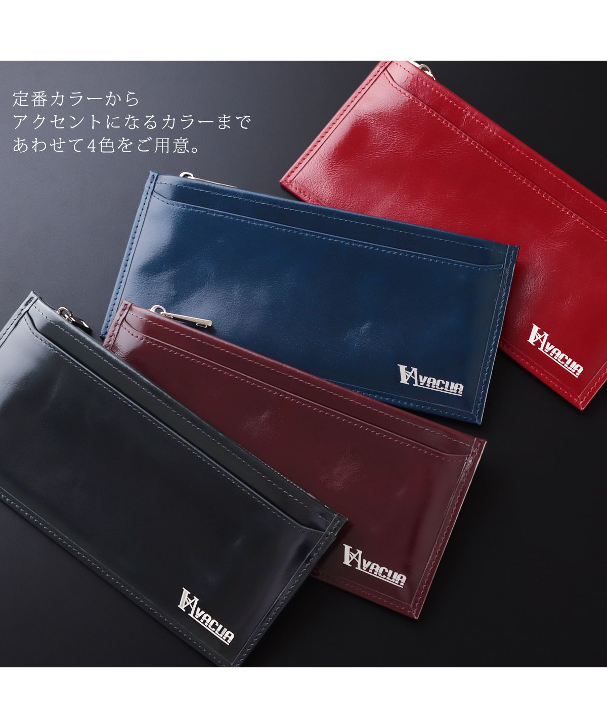 VACUA Slim Long Wallet Men's Genuine Leather Cowhide Glossy Card Case Foil Stamping VACUA VA-6210