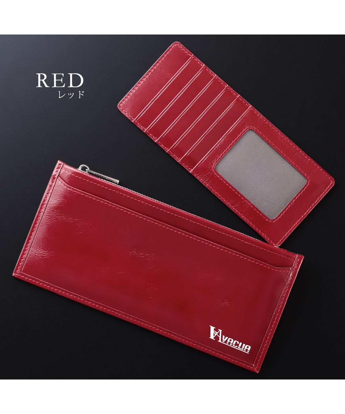 VACUA Slim Long Wallet Men's Genuine Leather Cowhide Glossy Card Case Foil Stamping VACUA VA-6210
