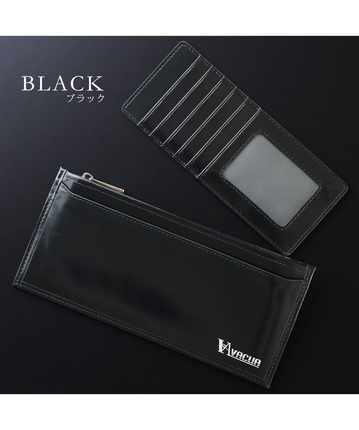 VACUA Slim Long Wallet Men's Genuine Leather Cowhide Glossy Card Case Foil Stamping VACUA VA-6210