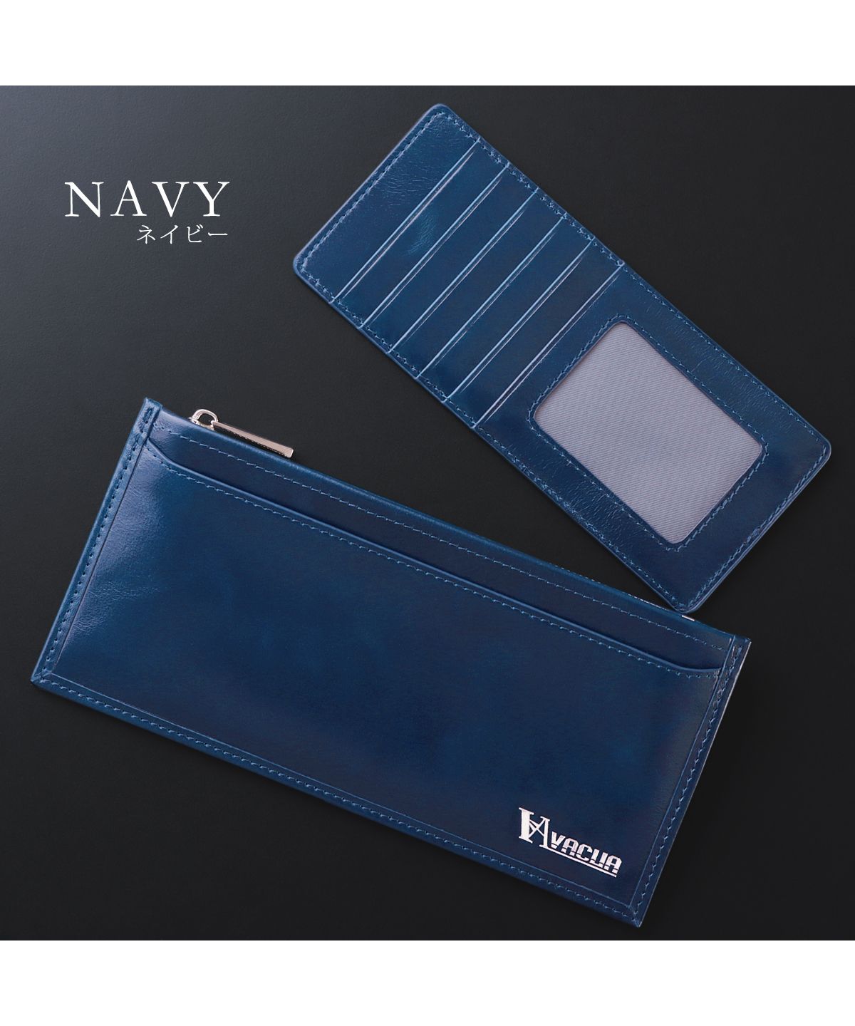 VACUA Slim Long Wallet Men's Genuine Leather Cowhide Glossy Card Case Foil Stamping VACUA VA-6210