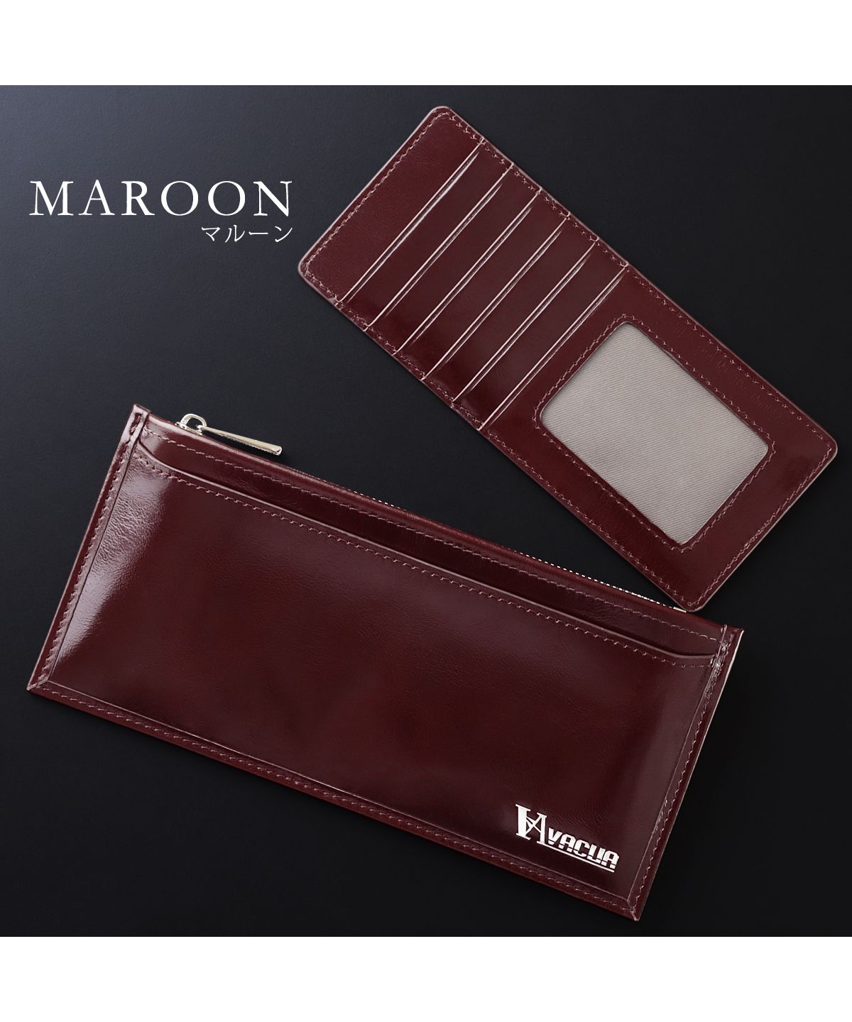 VACUA Slim Long Wallet Men's Genuine Leather Cowhide Glossy Card Case Foil Stamping VACUA VA-6210