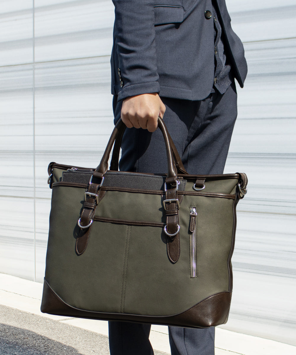 ザリオ ZARIO ビジネスバッグ トートバッグ メンズ 大容量 カジュアル ショルダー付き 2way 鞄 肩掛け A4 通勤バッグ ZARIO ザリオ ZAー2817,カーキ
