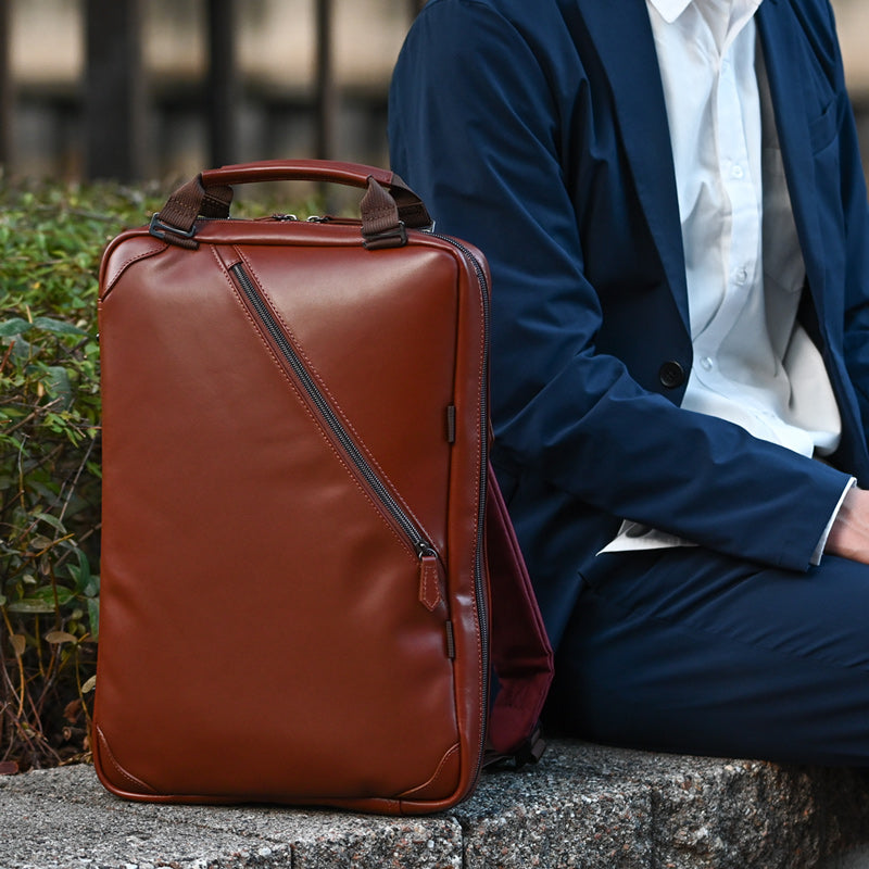 ザリオ ZARIO ビジネスリュック メンズ ビジネスバッグ バッグ 新社会人 リアルレザー 自立型 薄マチ 就活 本革 ブリーフケース 底鋲 A4 B4 2w (マルーン) マルーン