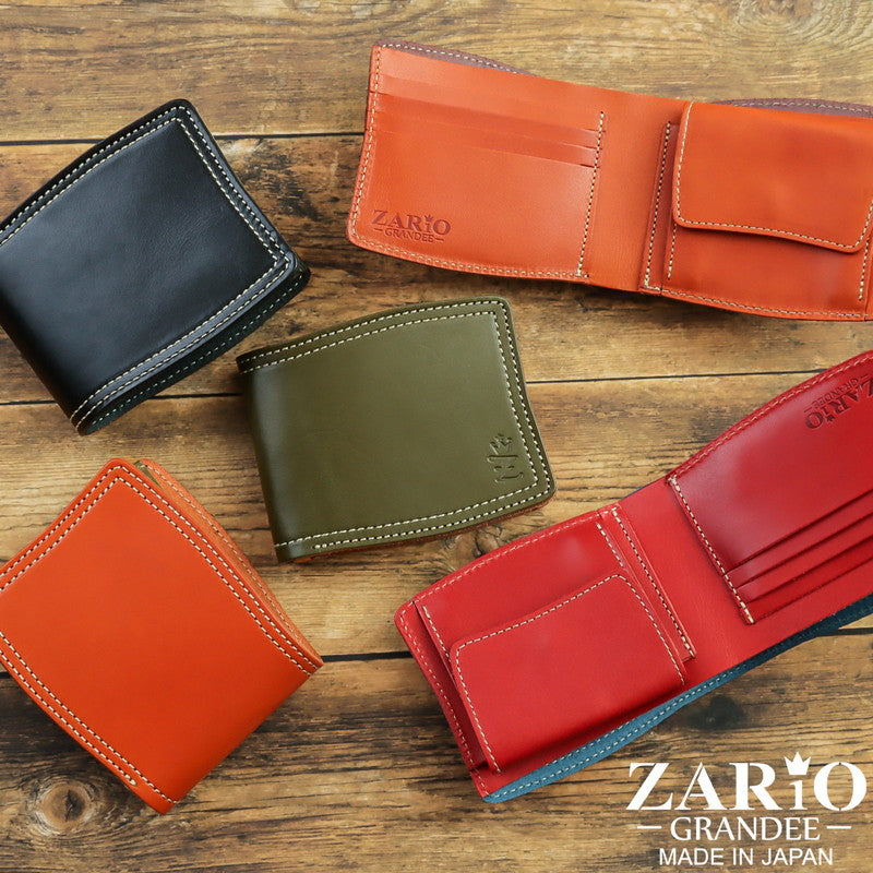 ザリオグランデ ZARIO-GRANDEE- 折り財布 レディース 本革 栃木レザー ダブルステッチ 日本製 ZARIOーGRANDEEー (ワインレッド×オレンジ) ワインレッド×オレンジ
