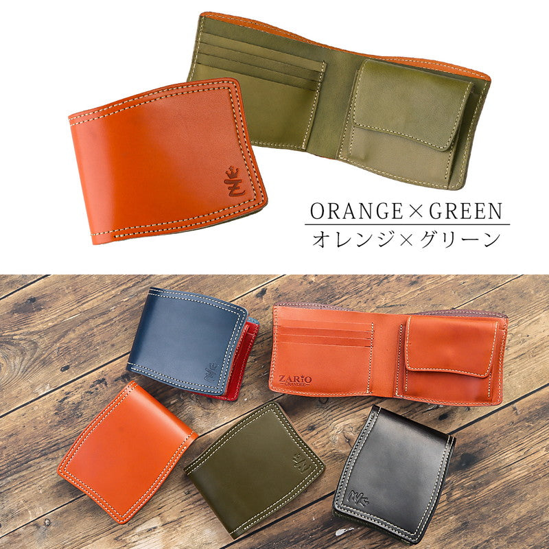 ザリオグランデ ZARIO-GRANDEE- 折り財布 レディース 本革 栃木レザー ダブルステッチ 日本製 ZARIOーGRANDEEー (ワインレッド×オレンジ) ワインレッド×オレンジ