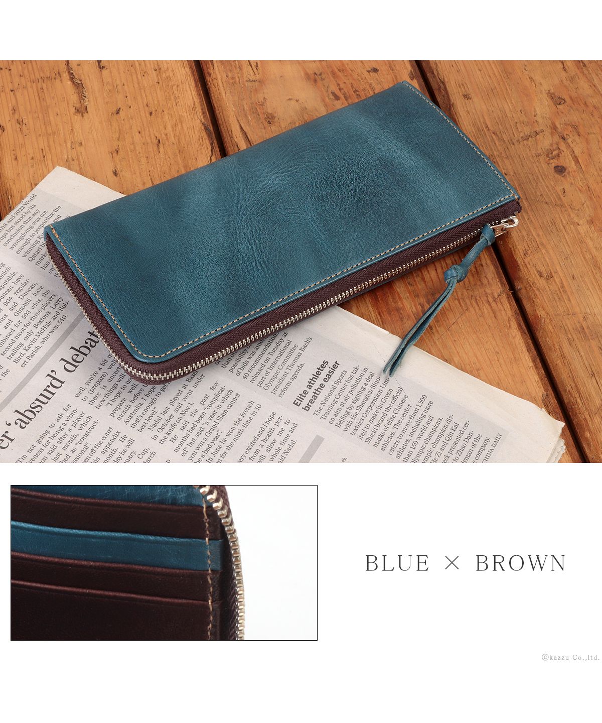 ZARIO-PREMIO Wallet Long Wallet for Men Genuine Leather L-Zip Fastener Bacchus × Italian Leather Long Wallet