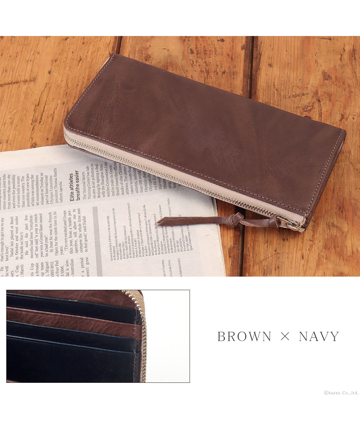 ZARIO-PREMIO Wallet Long Wallet for Men Genuine Leather L-Zip Fastener Bacchus × Italian Leather Long Wallet