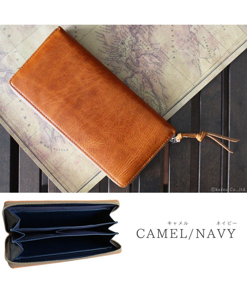 ZARIO-PREMIO Wallet Long Wallet for Men Genuine Leather Round Zipper Bacchus × Italian Leather Long Wallet