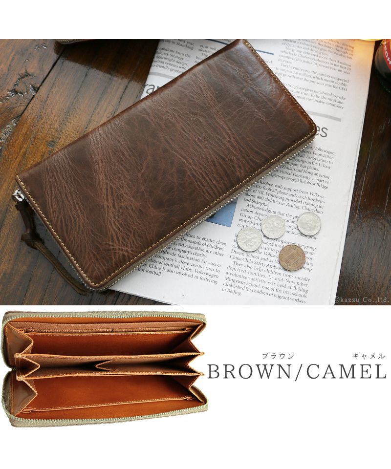 ZARIO-PREMIO Wallet Long Wallet for Men Genuine Leather Round Zipper Bacchus × Italian Leather Long Wallet