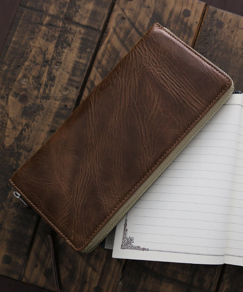 ZARIO-PREMIO Wallet Long Wallet for Men Genuine Leather Round Zipper Bacchus × Italian Leather Long Wallet