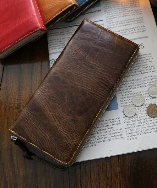 ZARIO-PREMIO Wallet Long Wallet for Men Genuine Leather Round Zipper Bacchus × Italian Leather Long Wallet