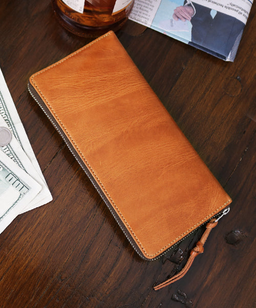 ZARIO-PREMIO Wallet Long Wallet for Men Genuine Leather Round Zipper Bacchus × Italian Leather Long Wallet