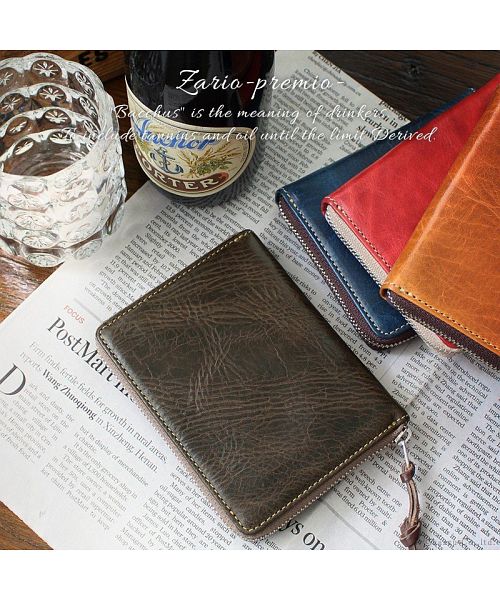 ザリオプレミオ ZARIO-PREMIO- 小さい財布 メンズ ラウンドファスナー 財布 本革 コインケース バッカス×イタリアンレザー コンパクトウォレット (キャメル×ネイビー) キャメル×ネイビー