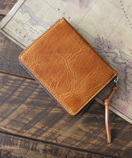 ザリオプレミオ ZARIO-PREMIO- 小さい財布 メンズ ラウンドファスナー 財布 本革 コインケース バッカス×イタリアンレザー コンパクトウォレット (キャメル×チョコ) キャメル×チョコ