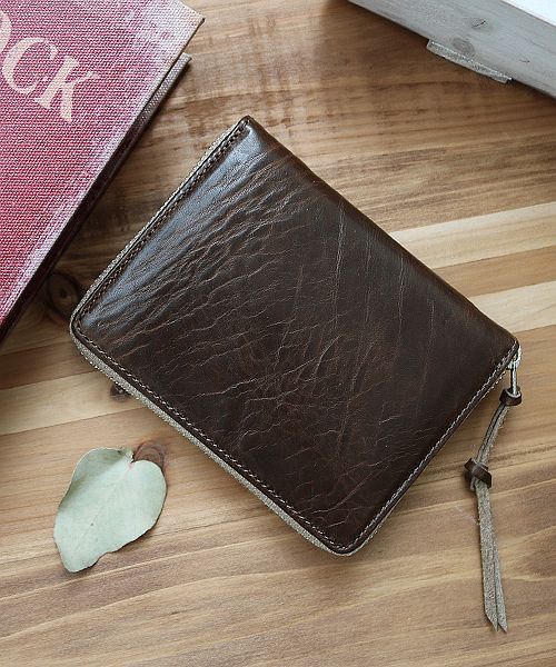 ZARIO-PREMIO Small Wallet Men's Round Zipper Wallet Genuine Leather Coin Case Bacchus × Italian Leather Compact Wallet