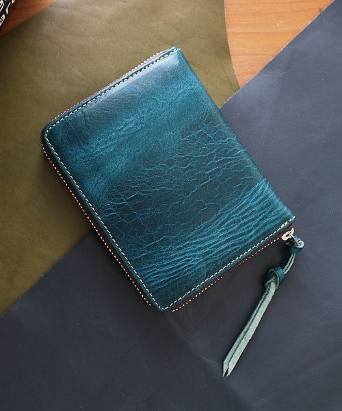 ザリオプレミオ ZARIO-PREMIO- 小さい財布 メンズ ラウンドファスナー 財布 本革 コインケース バッカス×イタリアンレザー コンパクトウォレット (ブルー×ブラウン) ブルー×ブラウン