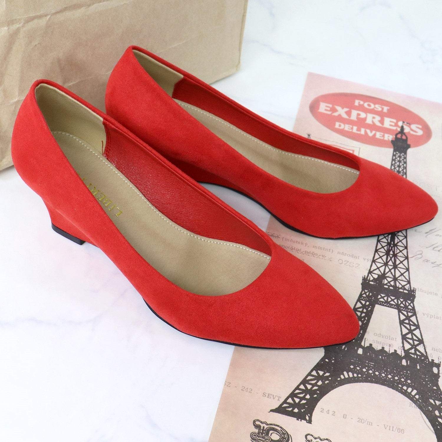 リバティードール LiBERTYDOLL ポインテッドトゥ5.5cmウエッジヒール美脚パンプス/5451,レッド