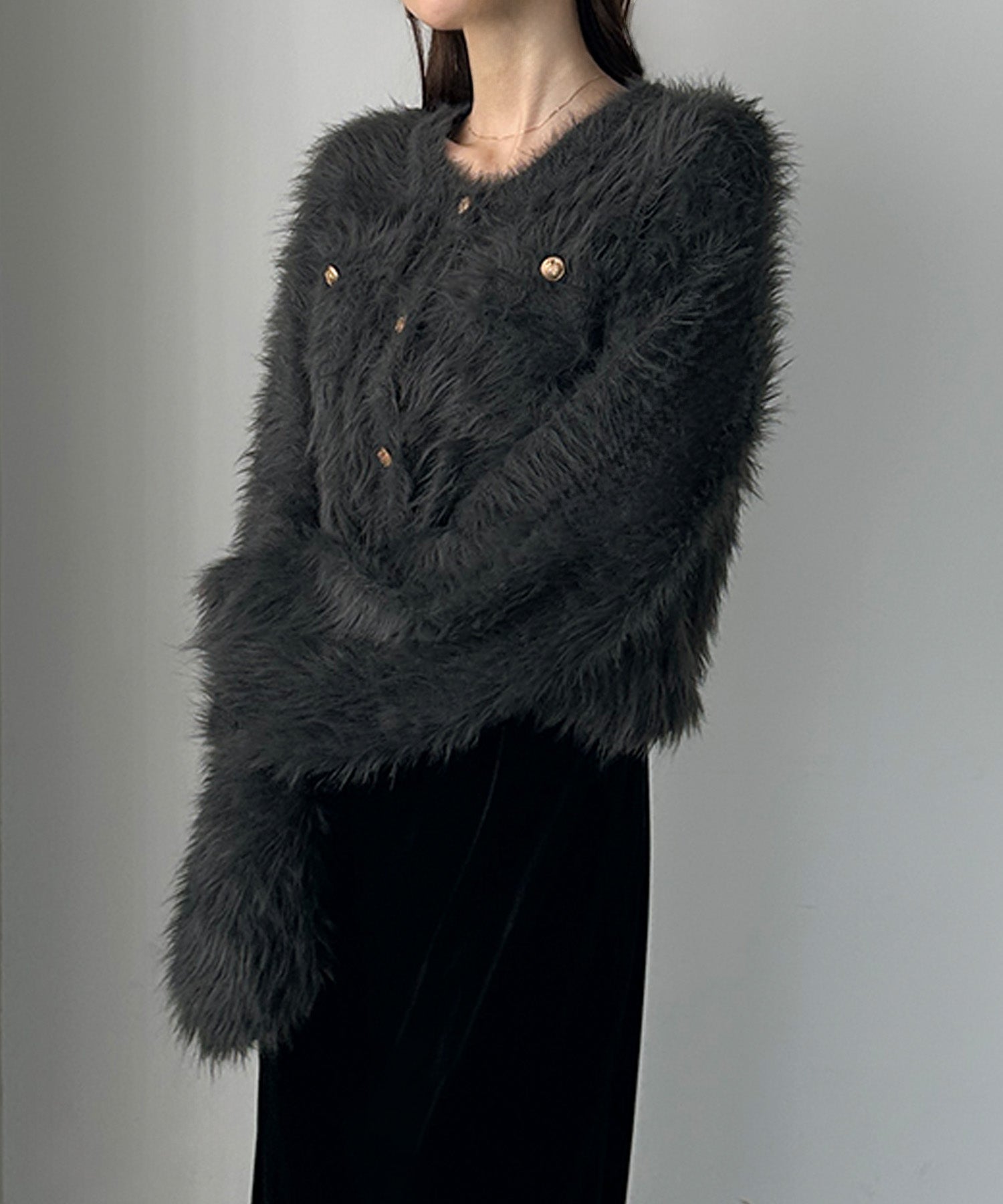 ルエレ Louere Louere ゴールドボタンシャギーニットカーディガン