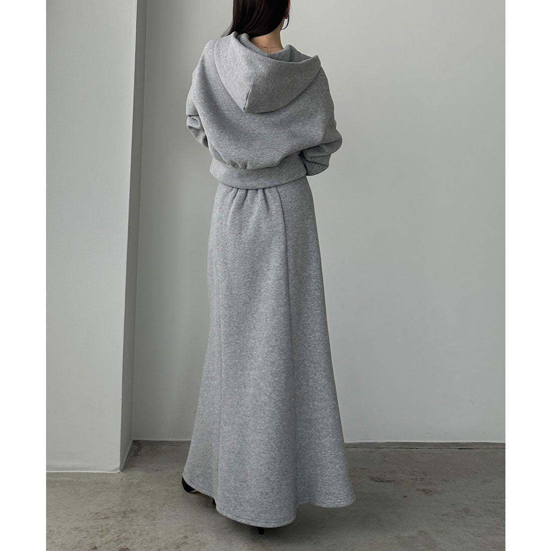 ルエレ Louere Louere 裏起毛スウェットショートパーカー+スリットマーメイドスカートSET (杢グレー) 杢グレー